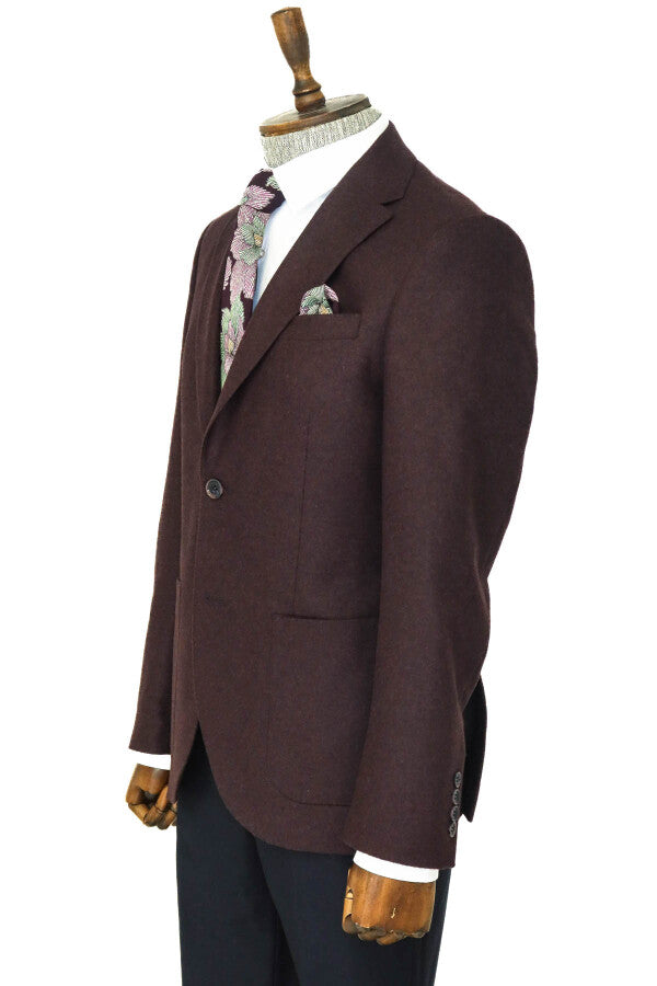 Slim Fit Plain Wide Lapel Burgundy Men Wool Blazer - Wessi