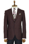 Slim Fit Plain Wide Lapel Burgundy Men Wool Blazer - Wessi