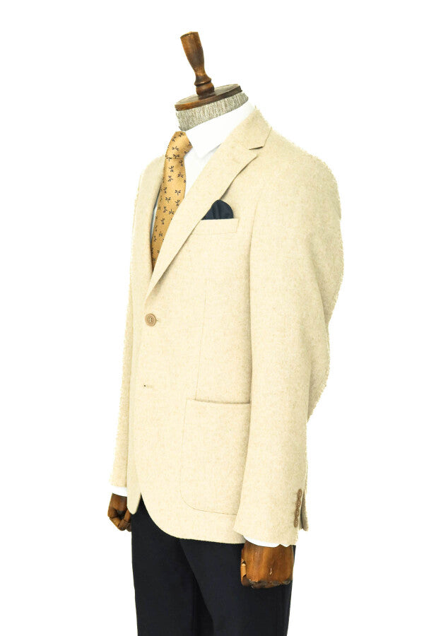 Blazer de lana color crema para hombre, corte entallado, liso, con solapas anchas - Wessi