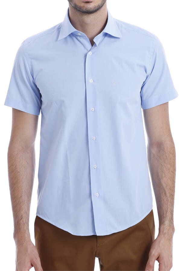 Camisa de hombre de algodón y poliéster azul de manga corta y corte entallado - Wessi