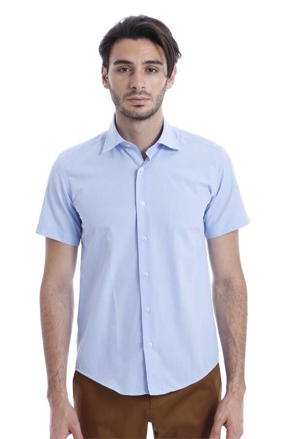 Slim Fit Short Sleeve Poly Cotton Blue Men Shirt - Wessi