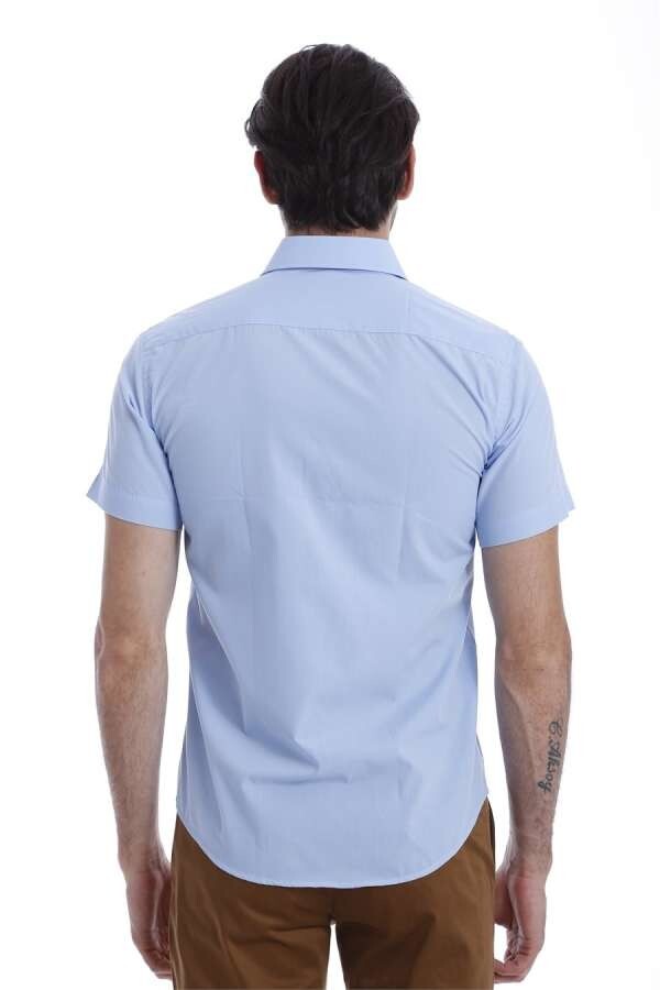 Slim Fit Short Sleeve Poly Cotton Blue Men Shirt - Wessi