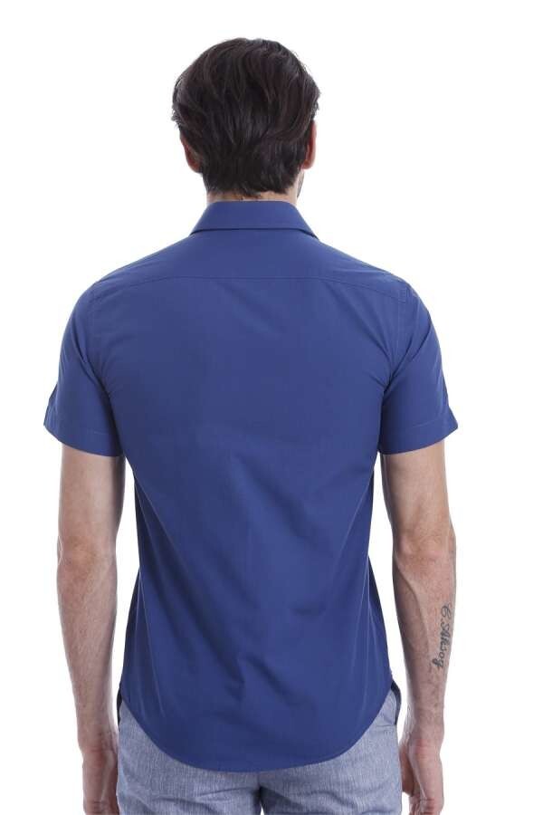 Slim Fit Short Sleeve Poly Cotton Navy Blue Men Shirt - Wessi