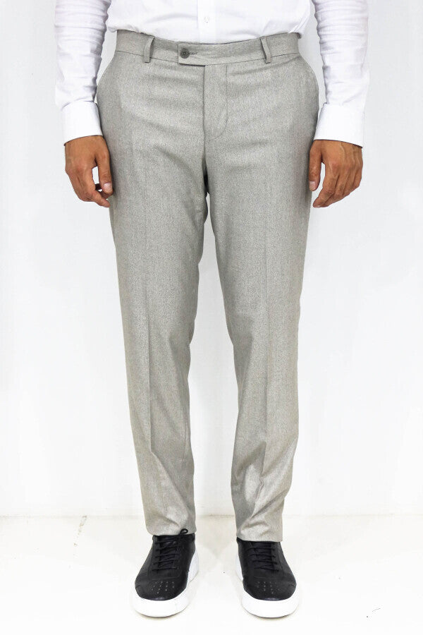 Slim Fit Textured Cream Men Trousers - Wessi