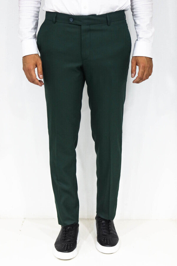 Pantalones de hombre de color verde oscuro texturizados y de corte ajustado - Wessi