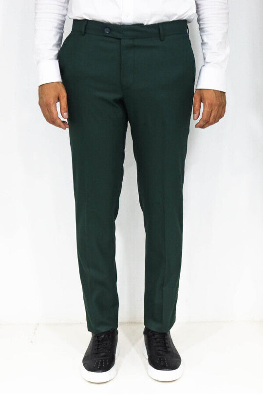 Slim Fit Textured Dark Green Men Trousers