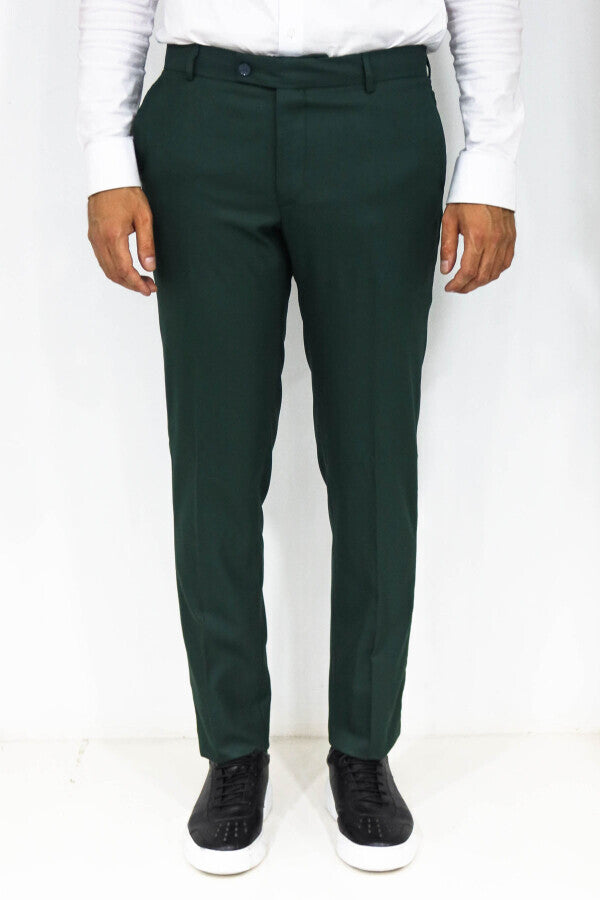 Pantalones de hombre de color verde oscuro texturizados y de corte ajustado - Wessi