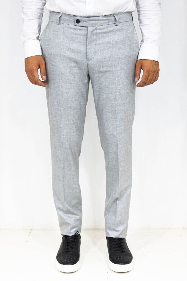 Slim Fit Textured Grey Men Trousers - Wessi