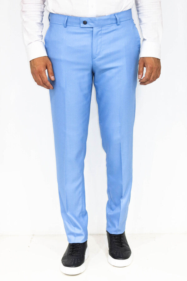 Pantalones texturizados de corte entallado para hombre en azul claro - Wessi