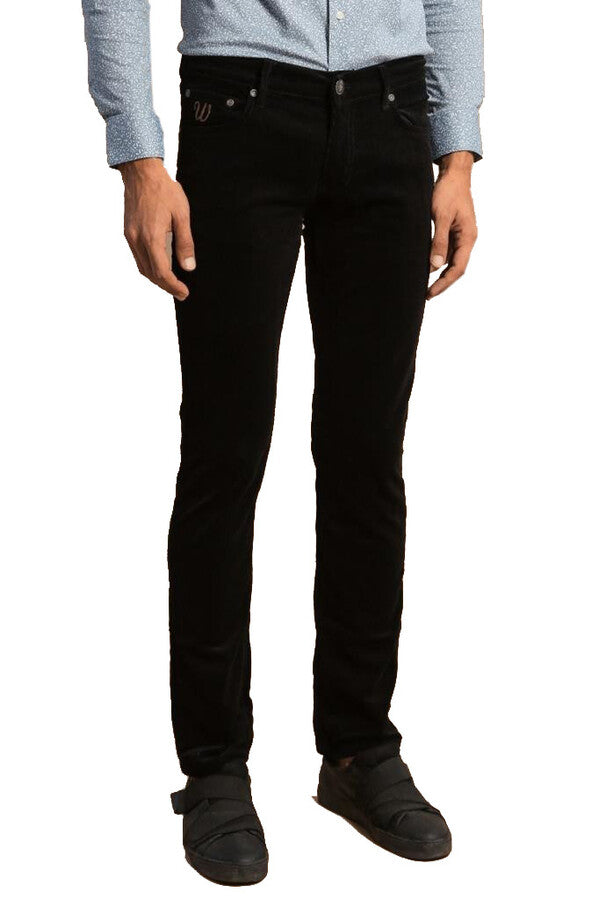 Pantalones negros de terciopelo de corte entallado para hombre - Wessi