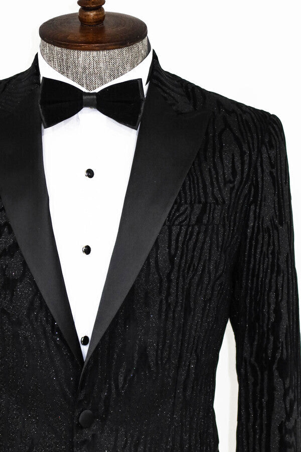 Slim Fit Zebra Patterned Black Prom Blazer - Wessi