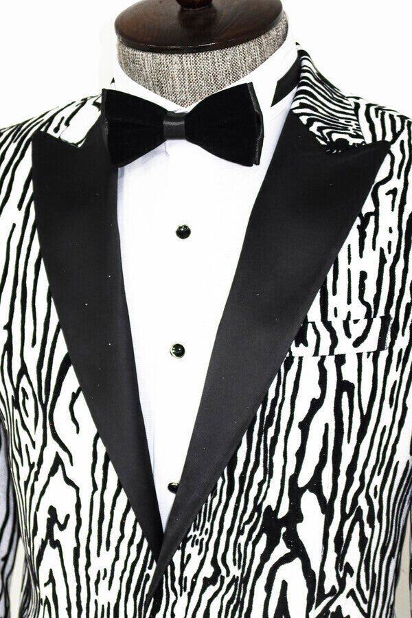 Slim Fit Zebra Patterned White Men Prom Blazer - Wessi