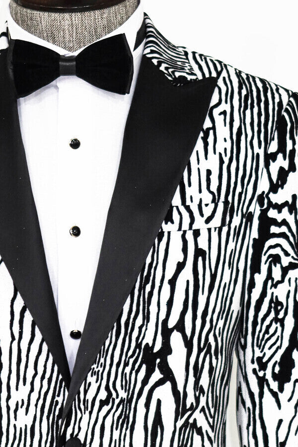 Slim Fit Zebra Patterned White Men Prom Blazer - Wessi