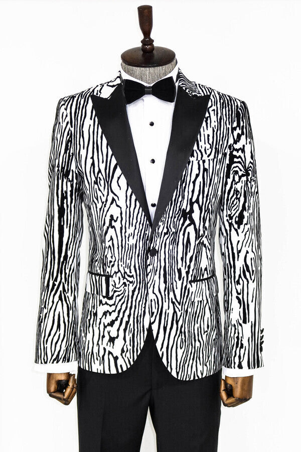 Blazer de fiesta ajustado con estampado de cebra para hombre, color blanco - Wessi