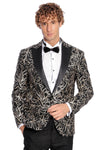 Blazer ajustado para fiesta de graduación para hombre, color negro, con estampado de hiedra brillante - Wessi