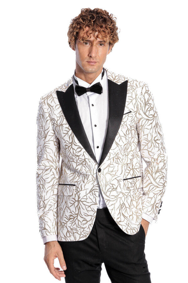 Blazer ajustado para hombre de color blanco con estampado de hiedra brillante - Wessi