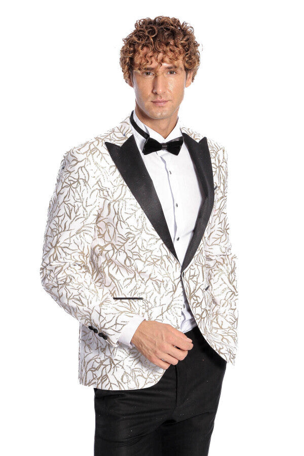 Blazer ajustado para hombre de color blanco con estampado de hiedra brillante - Wessi