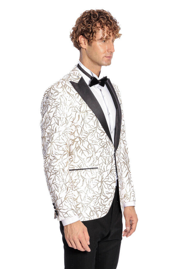 Blazer ajustado para hombre de color blanco con estampado de hiedra brillante - Wessi