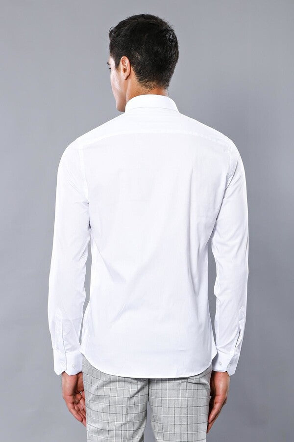 Stretch Cotton White Men Dress Shirt | Wessi