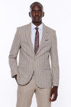 Striped Blazer Plain Pants Beige Men Suit - Wessi