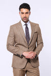 Striped Blazer Plain Pants Light Brown Men Suit - Wessi