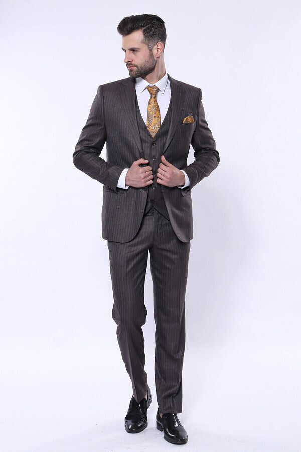 Striped Brown Vested Suit | Wessi