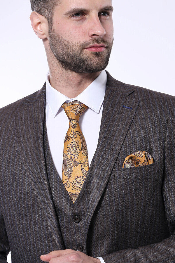 Striped Brown Vested Suit | Wessi