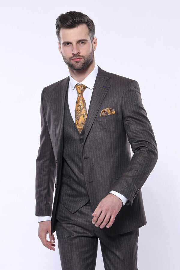 Striped Brown Vested Suit | Wessi