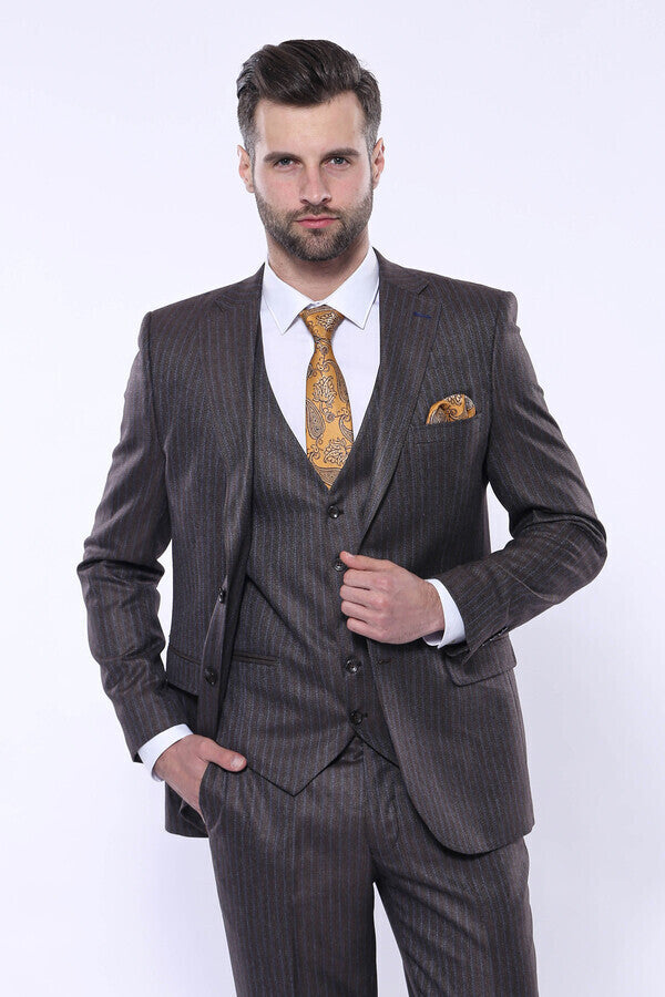 Striped Brown Vested Suit | Wessi