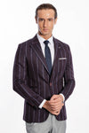 Striped Slim-Fit Burgundy Men Blazer - Wessi