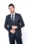 Striped Dark Blue Slim-Fit Blazer - Wessi