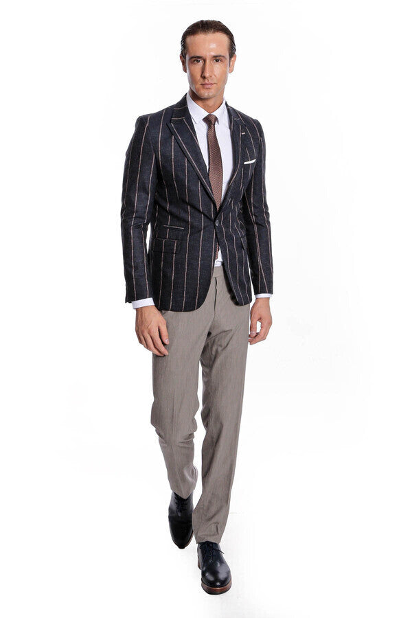 Striped Dark Grey Slim-Fit Blazer - Wessi