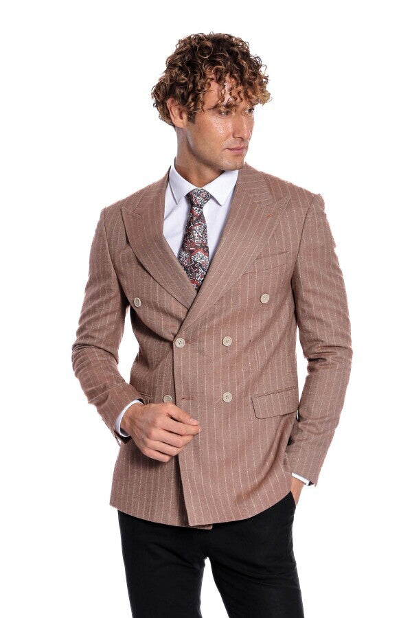 Blazer cruzado de rayas beige para hombre - Wessi