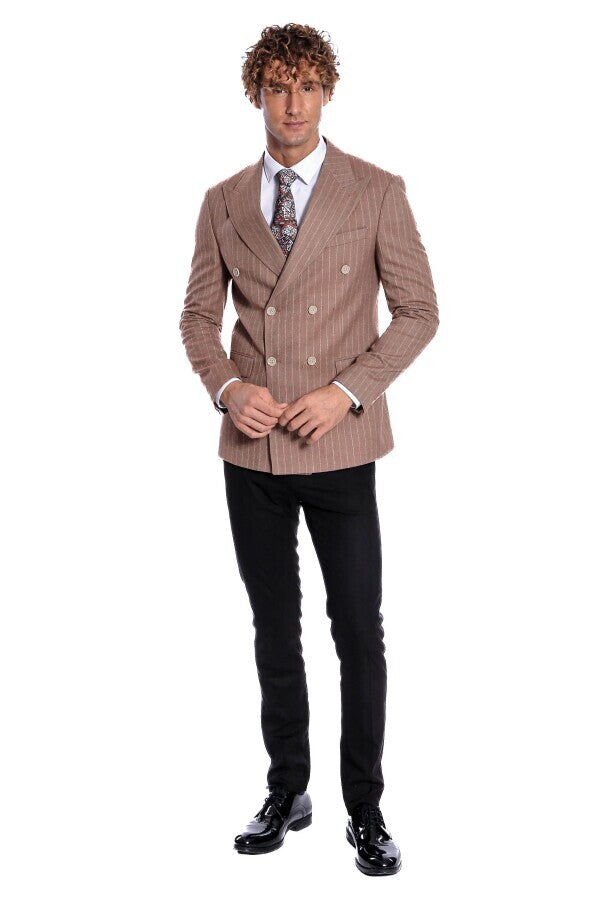 Blazer cruzado de rayas beige para hombre - Wessi