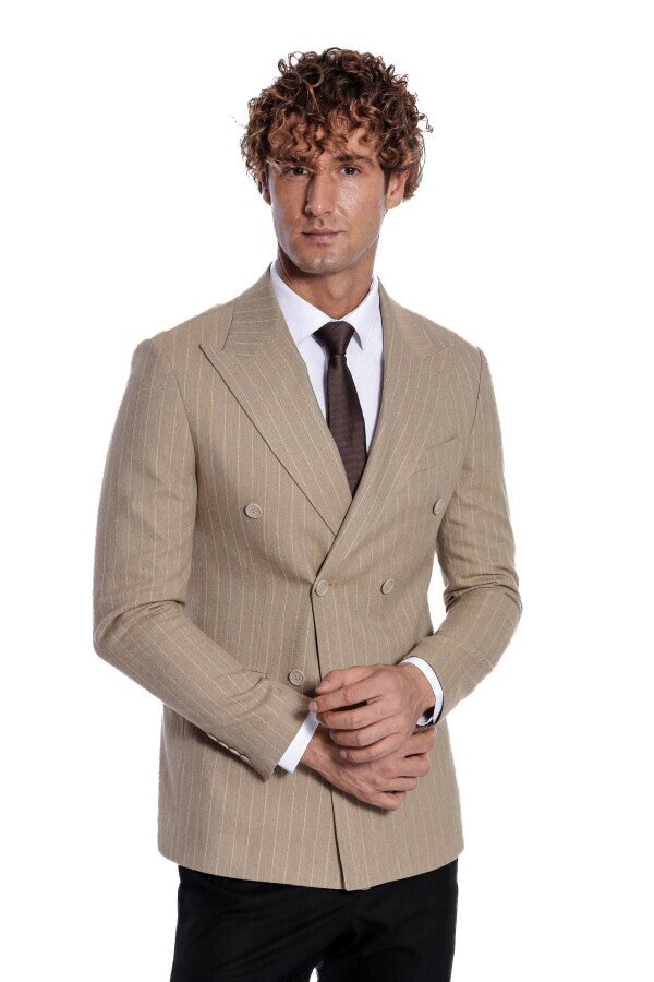 Blazer cruzado de rayas en color crema para hombre - Wessi