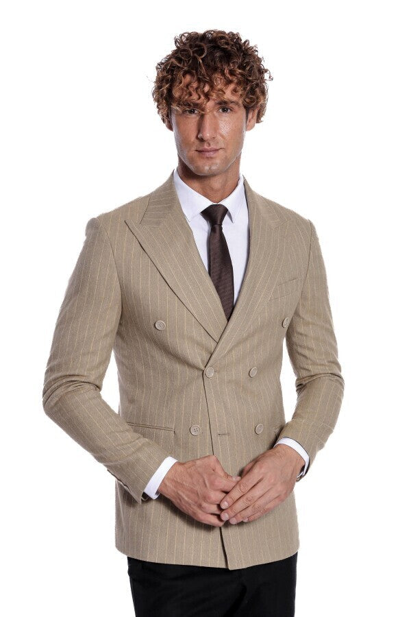 Blazer cruzado de rayas en color crema para hombre - Wessi