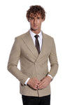 Striped Double Breasted Cream Men Blazer - Wessi