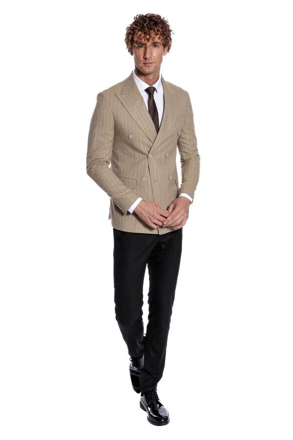 Blazer cruzado de rayas en color crema para hombre - Wessi