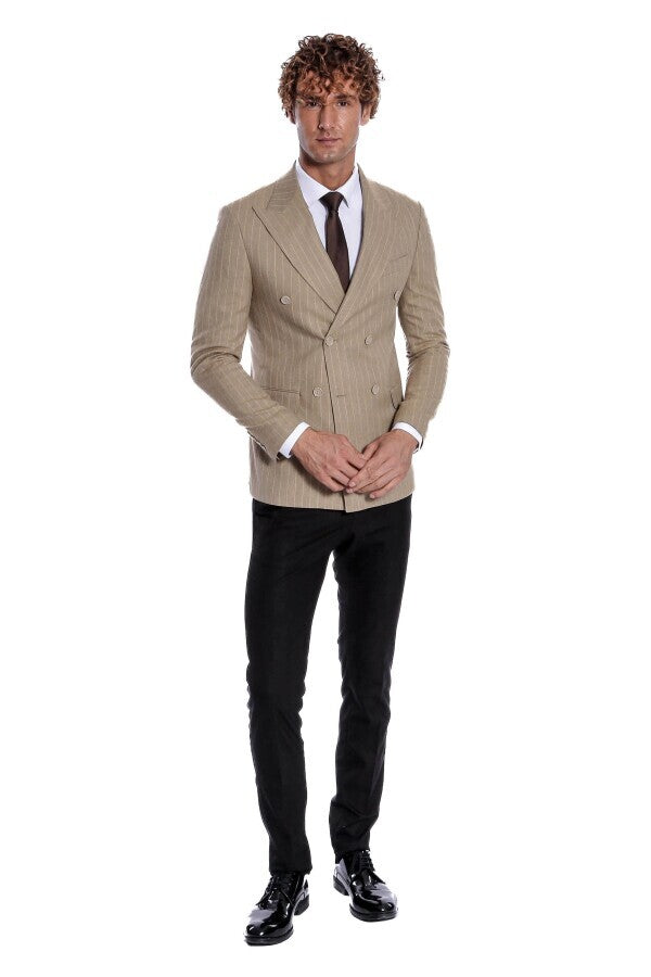 Blazer cruzado de rayas en color crema para hombre - Wessi