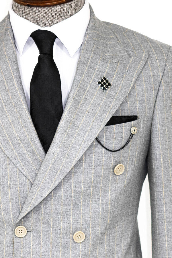 Blazer cruzado de rayas gris para hombre - Wessi