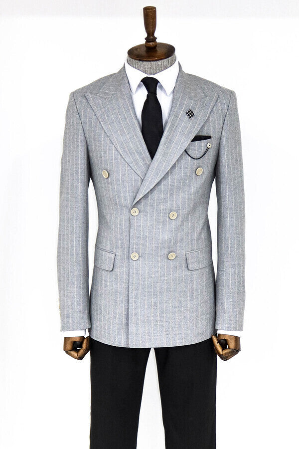 Blazer cruzado de rayas gris para hombre - Wessi