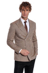 Striped Double Breasted Light Brown Men Blazer - Wessi