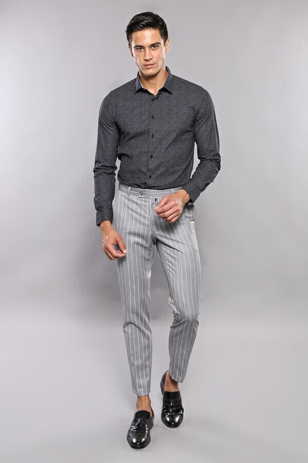 Striped Grey Men Trousers - Wessi