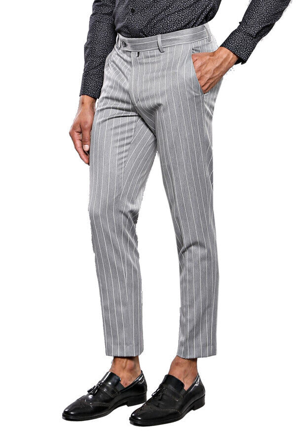 Striped Grey Men Trousers - Wessi