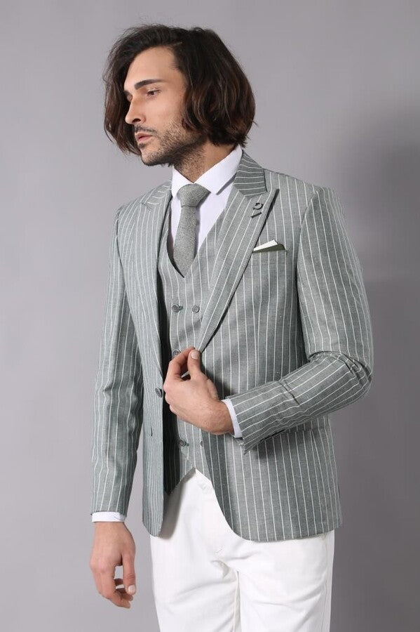 Striped Jacket Green Men's Suit | Wessi