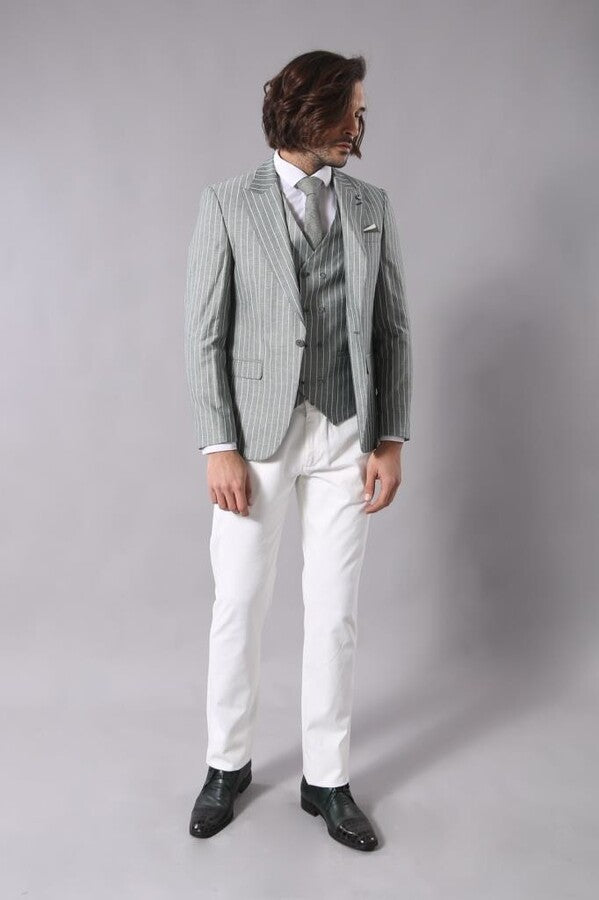 Striped Jacket Green Men's Suit | Wessi