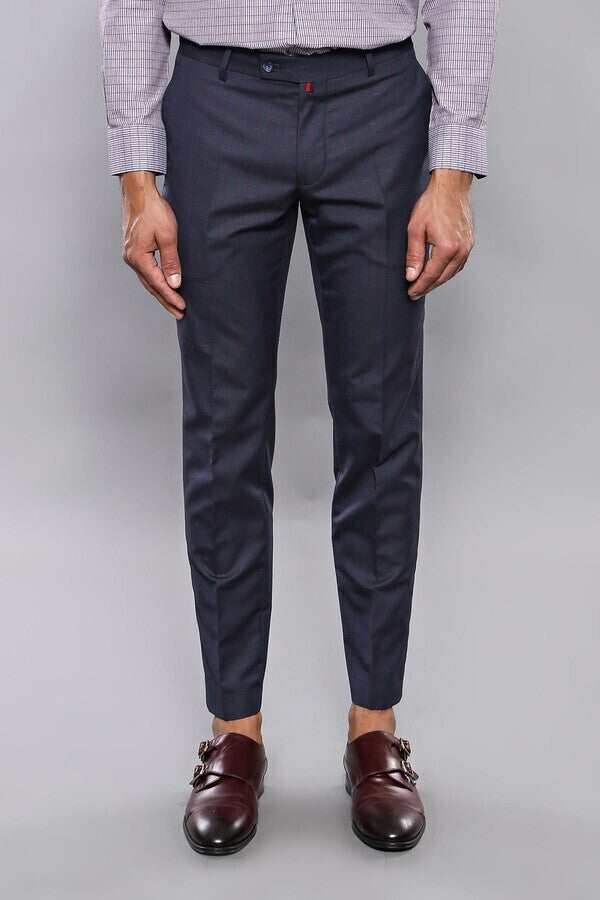 Striped Navy Blue Men Trousers - Wessi