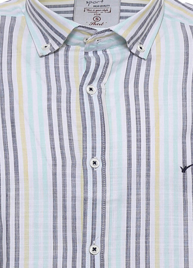 Striped Short Sleeves Men Blue Shirt - Wessi