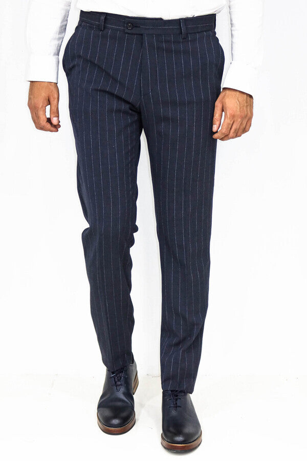 Pantalones de hombre azul marino ajustados a rayas - Wessi