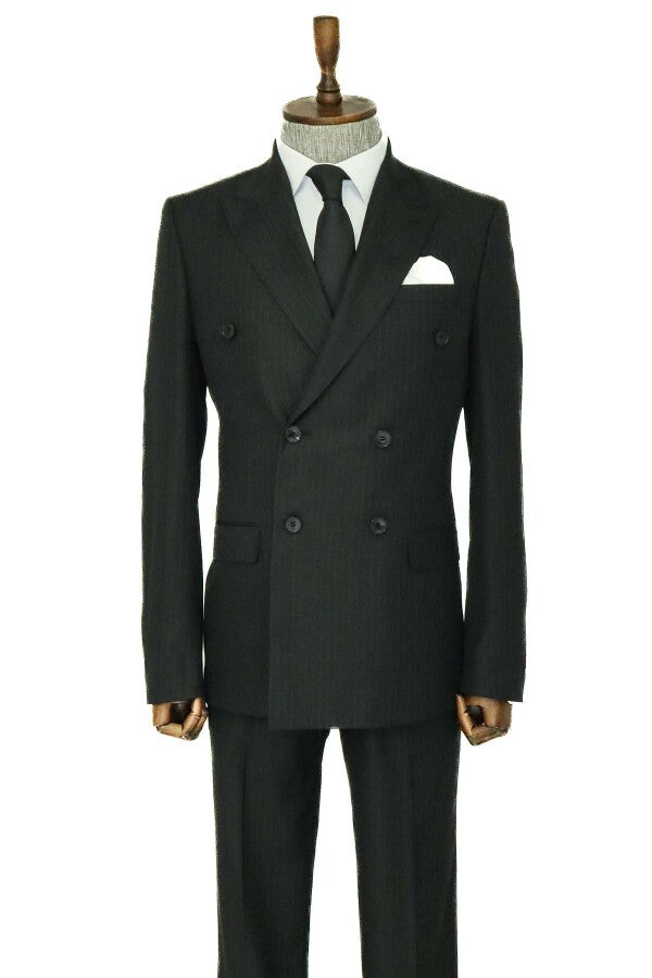 Striped Wide Collar Black Men Double-Breasted Suit - Wessi